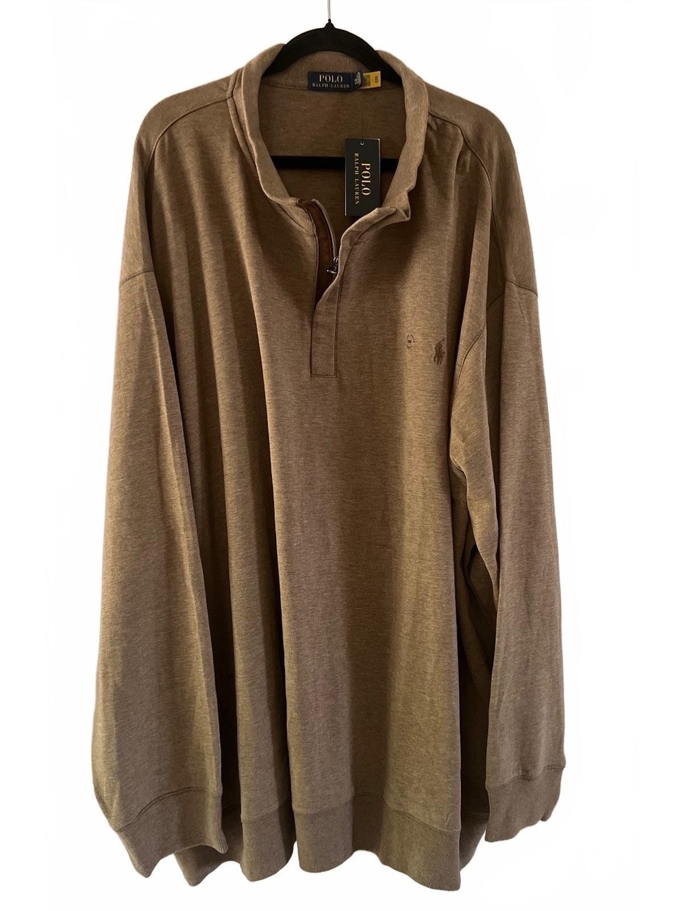 Polo Ralph Lauren Men's 5XB Brown Pullover Sweatshirt with Quarter Zip